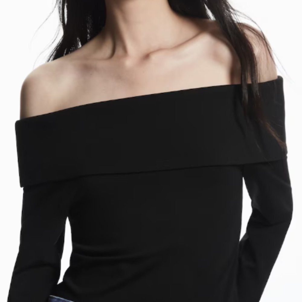 Club Monaco Black Off-Shoulder Sweater